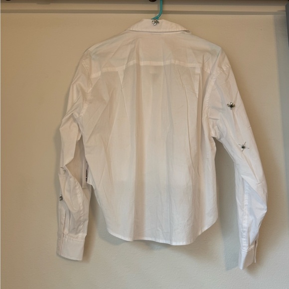NWT Jason Wu White Button-Up Crop Shirt with Jewel Bead Details - Picture 9 of 11